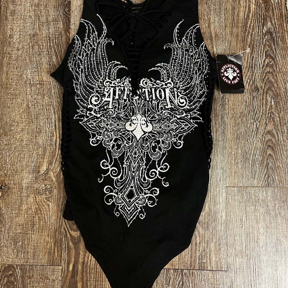 NWT Affliction Braided Graphic Bodysuit - Y2K Cyber Grunge - Small